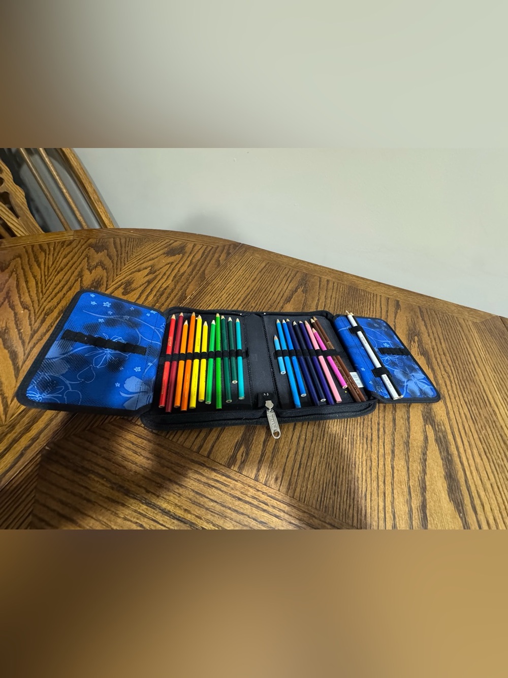 Zip Pencil Case with Colored Pencils - Blue Art Drawing